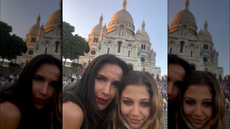 Selfie of Padma Lakshmi and her daughter Krishna outside Sacré-Cœur in Paris