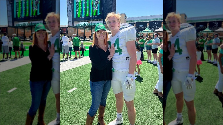 Ree Drummond with son Bryce at a football game