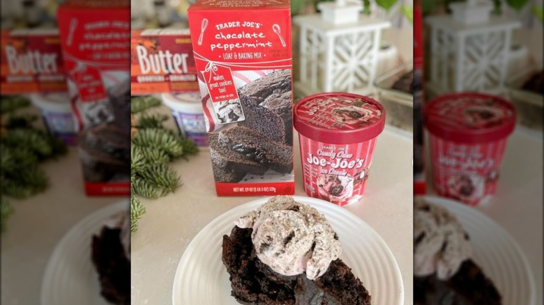 Trader Joe's Chocolate Peppermint Loaf & Baking Mix and Candy Cane Joe Joe's Ice Cream