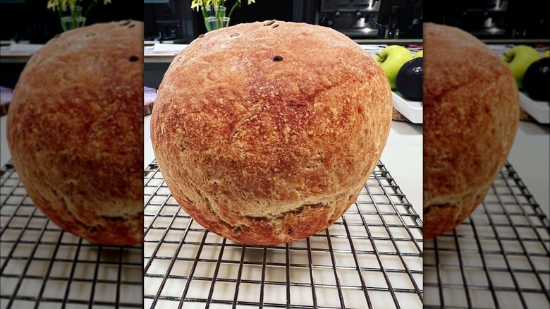 Bread loaf on wire rack