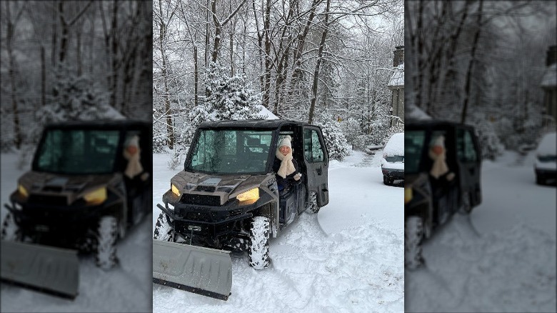 An Instagram photo of Martha Stewart in a snow plow