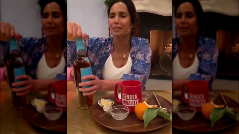 Padma Lakshmi with hot toddy ingredients