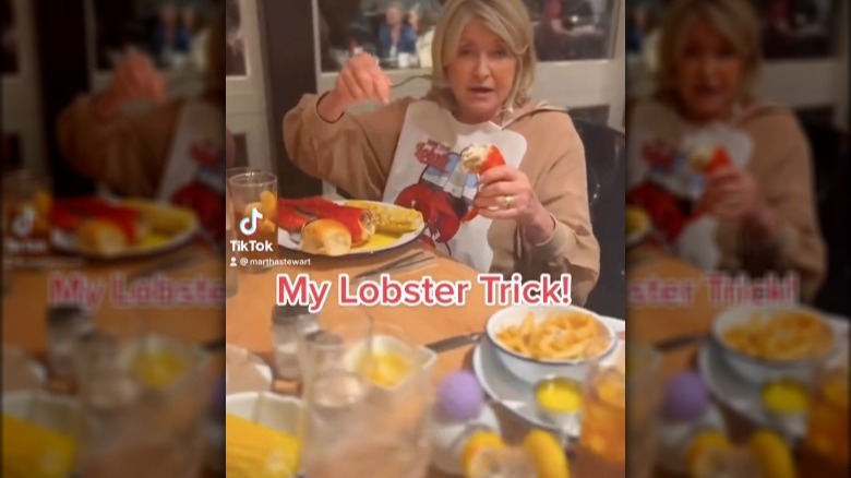 Screen grab of Martha Stewart eating lobster