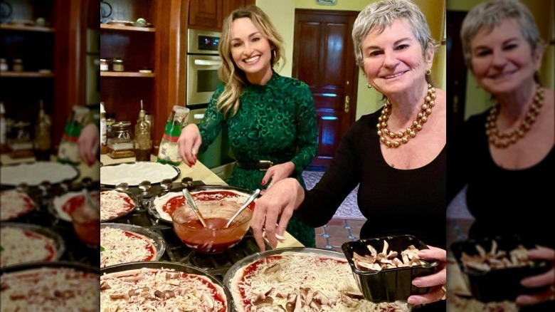 Giada and Aunt Raffy making pizza