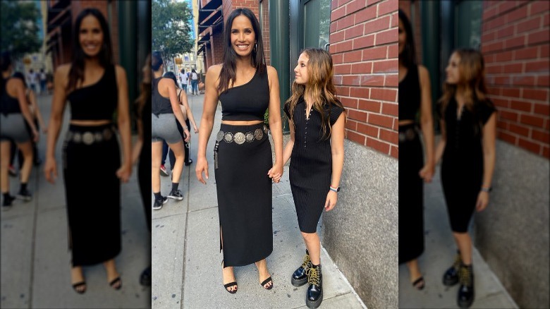 Padma Lakshmi and daughter wearing black