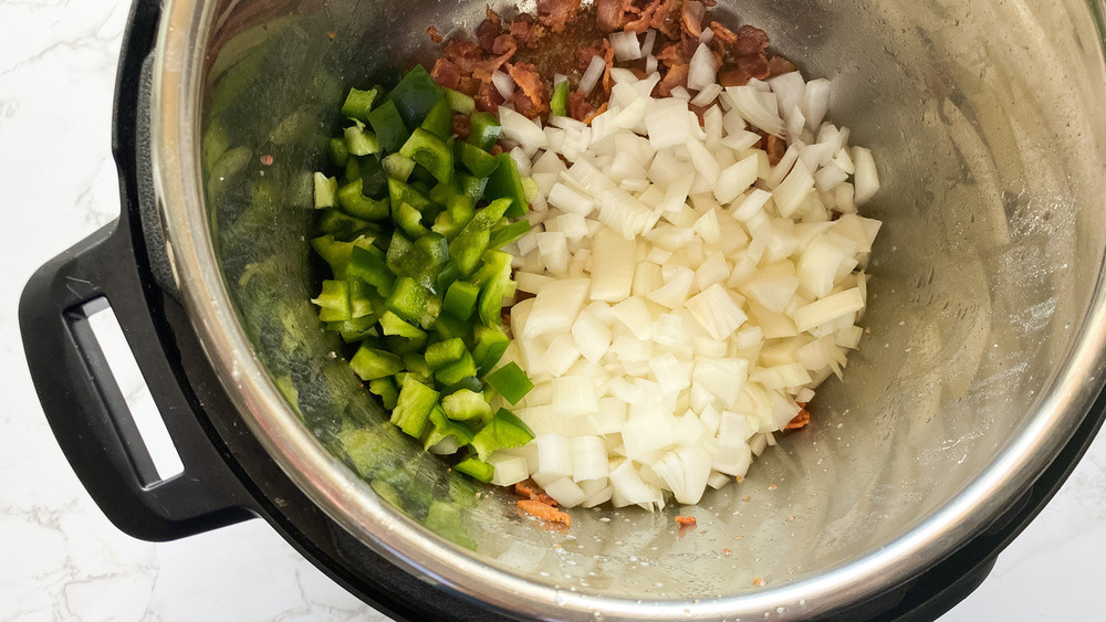 adding veggies to Instant Pot for baked beans