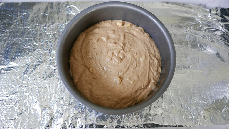 banana bread batter in pan