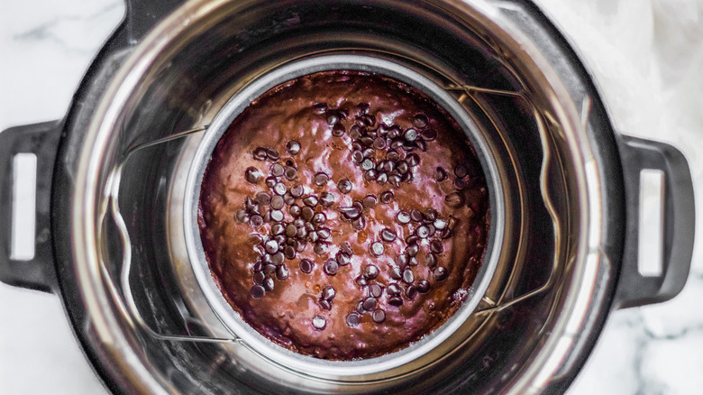 A dish of brownies sitting in an Instant pot