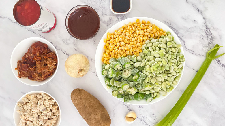 collection of Brunswick stew ingredients