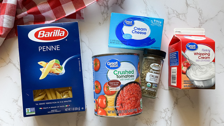 ingredients for creamy penne pasta 