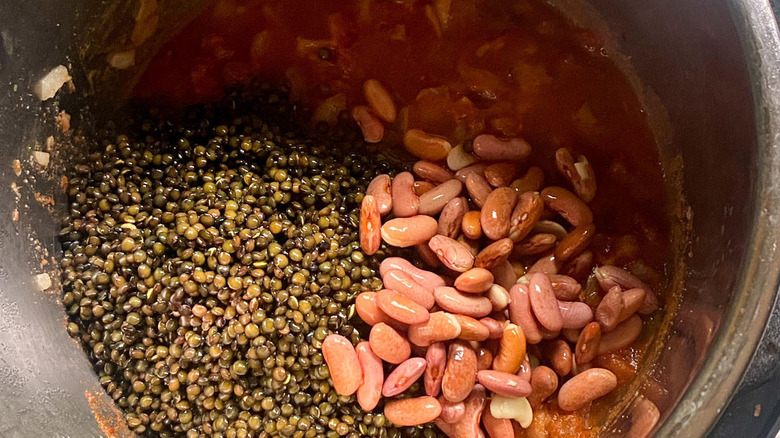 Beans and lentils in pot