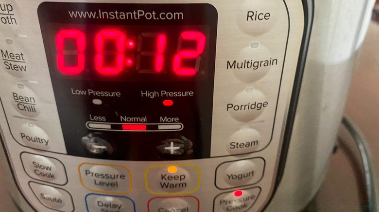 An Instant pot set to cook for 12 minutes