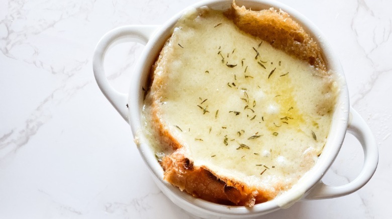 Instant Pot French onion soup with cheese-topped crouton