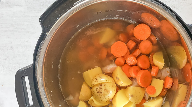 pot with broth and carrots