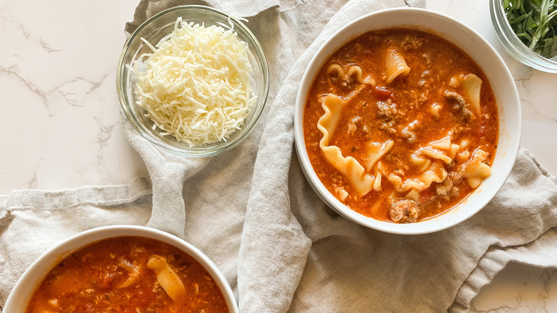 mozzarella cheese and lasagna soup