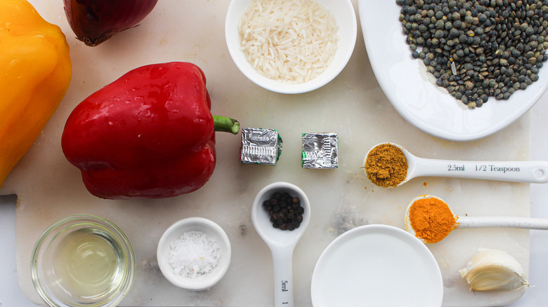 ingredients for lentils and rice