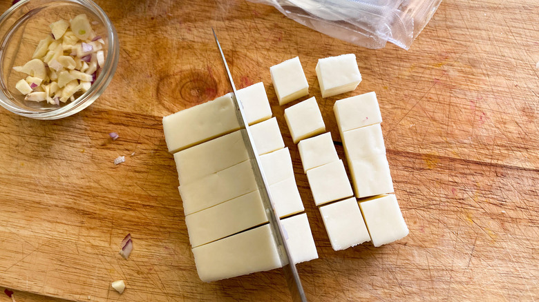 Photo of chopped-up paneer cheese