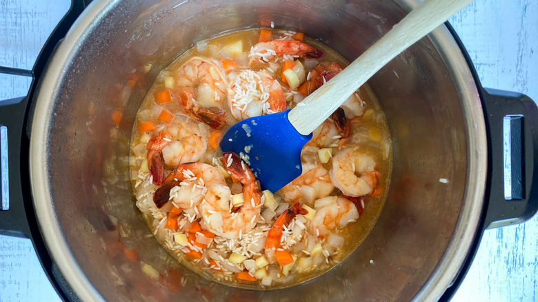 shrimp fried rice before cooking in Instant Pot