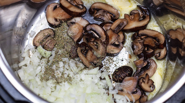 mushrooms and onions sautéing