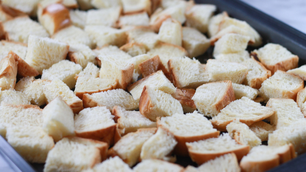 Cubed brioche for French toast casserole