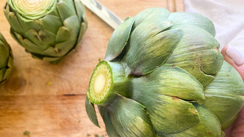 Artichoke with stem cut