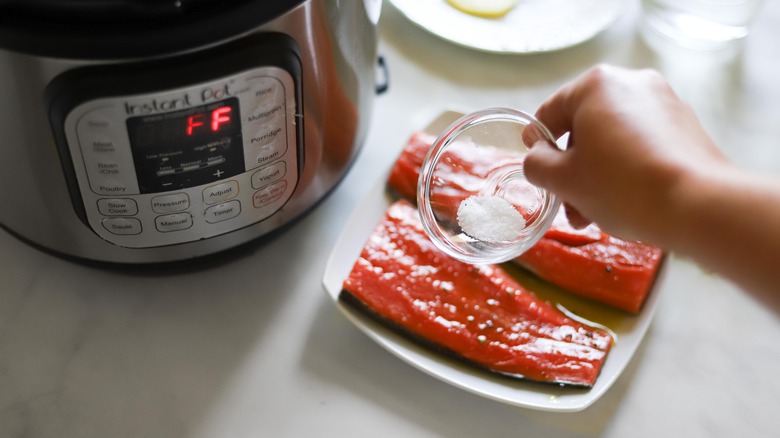 salt sprinkled on salmon