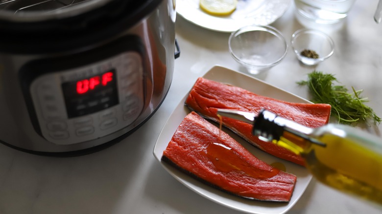 preparing salmon