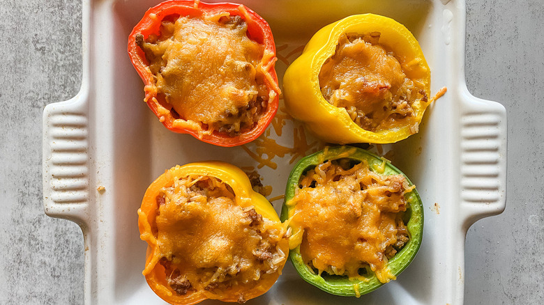 stuffed peppers in baking dish