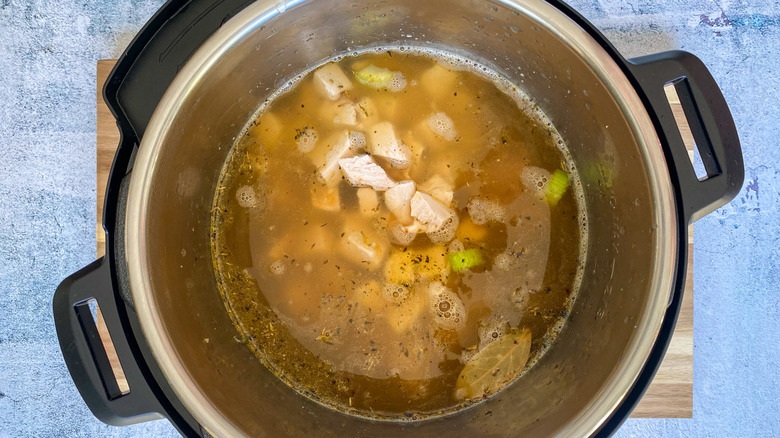 Instant Pot with veggies, broth