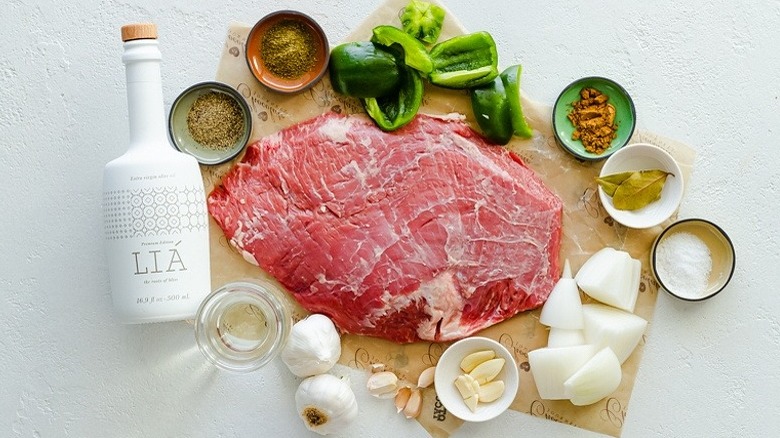 cuban vaca frita ingredients on counter