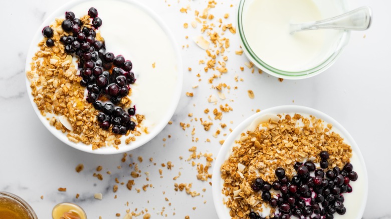 bowls of yogurt with granola