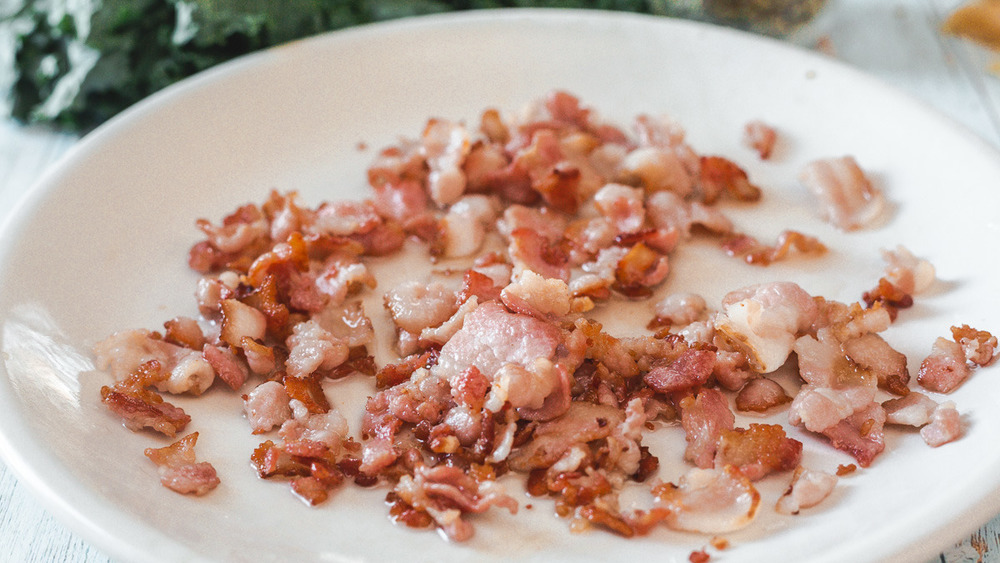 Sauteed bacon on plate
