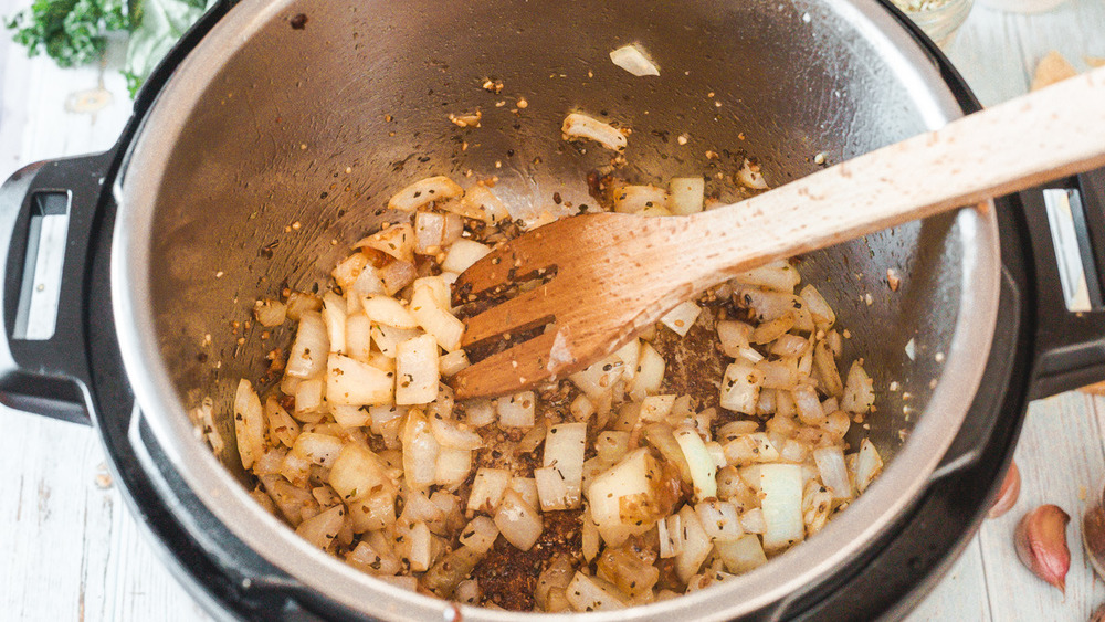 onions sauteing in Instant Pot