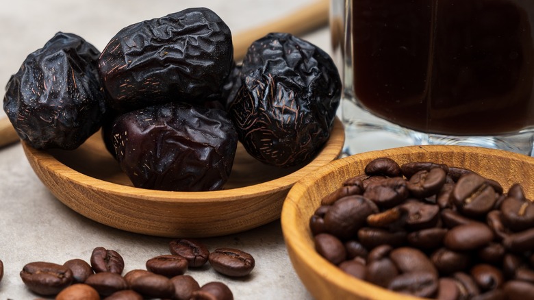 coffee next to dates and beans