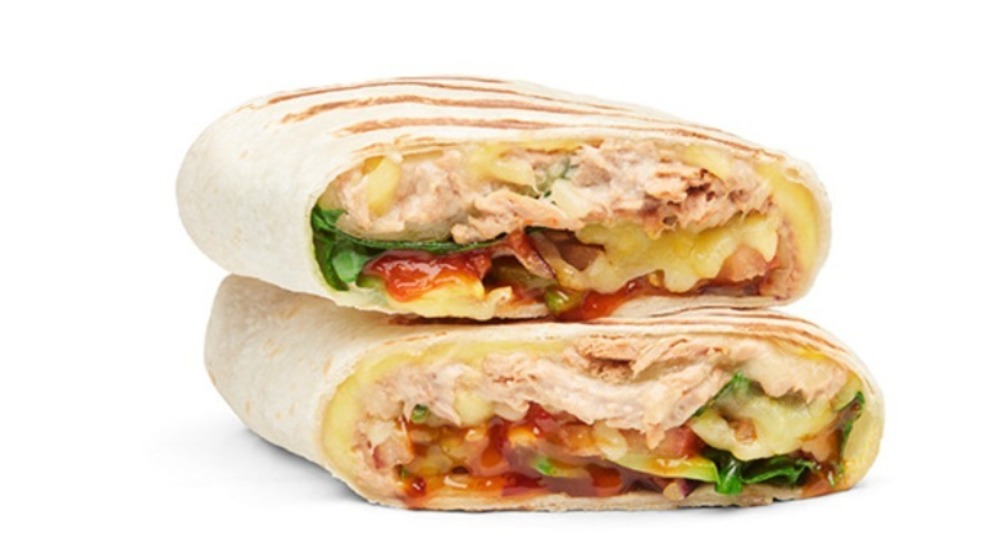 Grilled wrap sandwich cut into two pieces