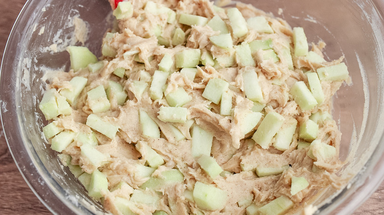 apple cake batter in bowl 