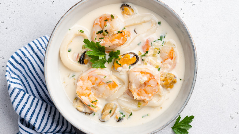 Bowl of seafood chowder