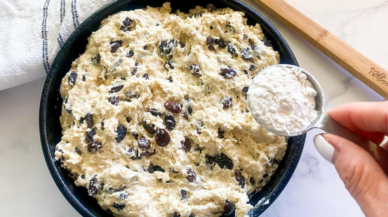 bread dough in baking dish