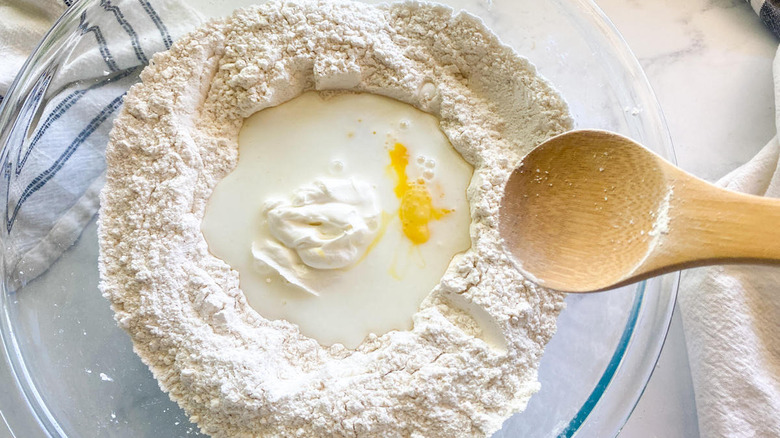 making bread dough in bowl