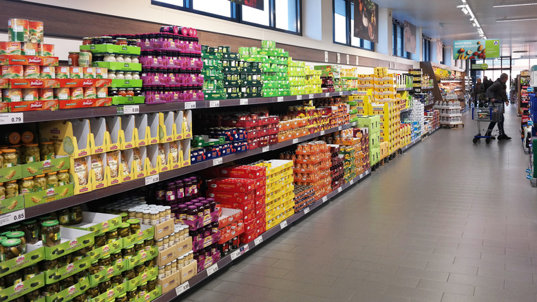 packaged food aisle in aldi store