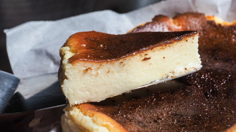 A slice of Basque cheesecake 