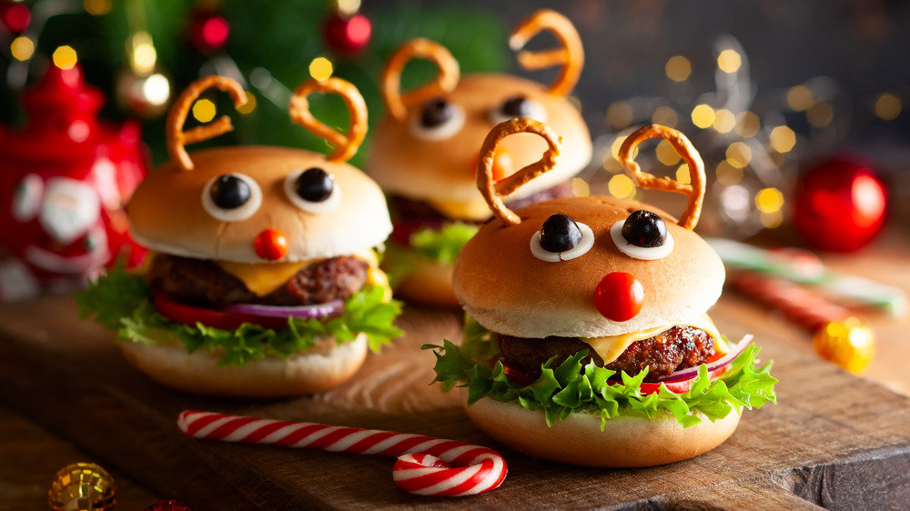 Smiling Christmas-themed burgers