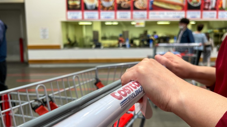 hands pushing Costco shopping cart