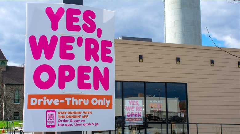 Dunkin' Donuts "open sign" near storefront