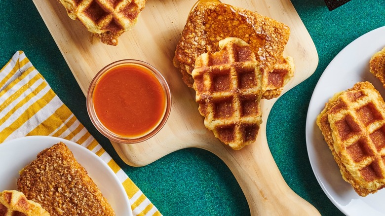 Morningstar Farms and Eggo Waffles chicken and waffles sandwiches 