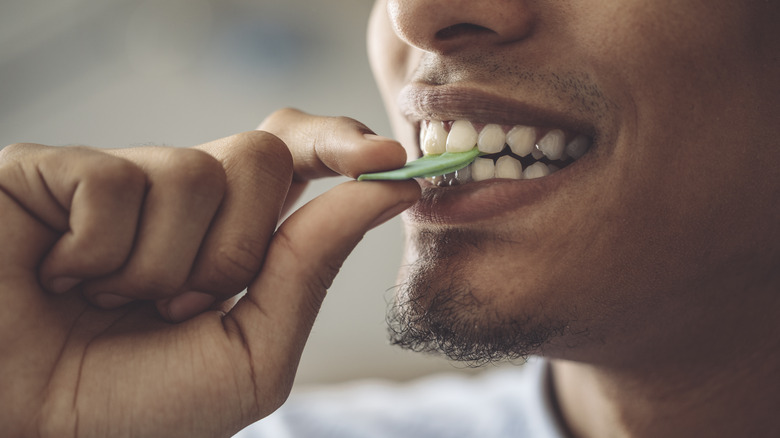 Man chewing stick of gum