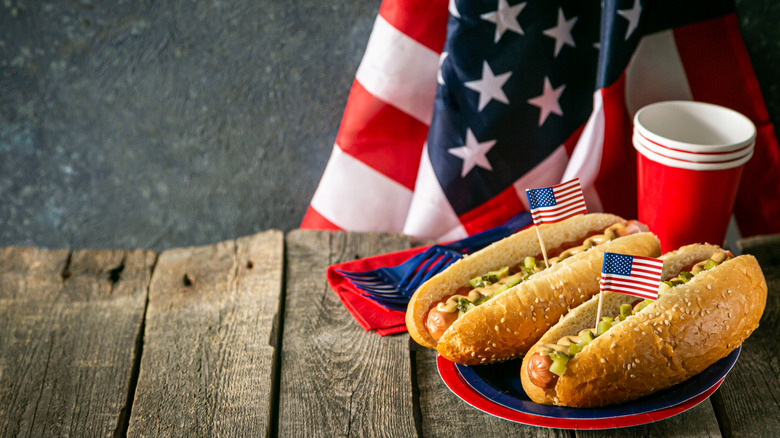 hot dogs with U.S. flags