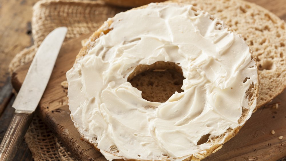 Whole wheat bagel with cream cheese