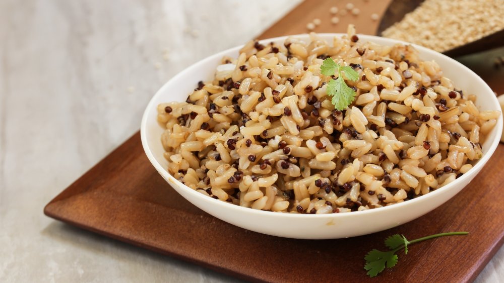 red quinoa and brown rice in a bowl