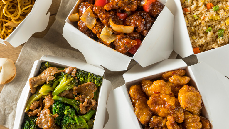 Chinese food in takeout boxes